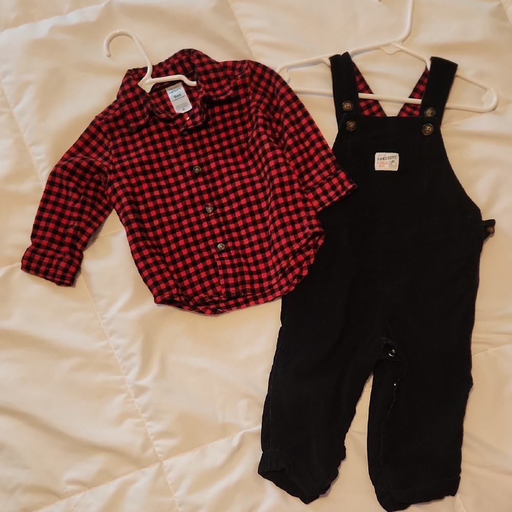 Plaid Red and Black BABY Overalls Set